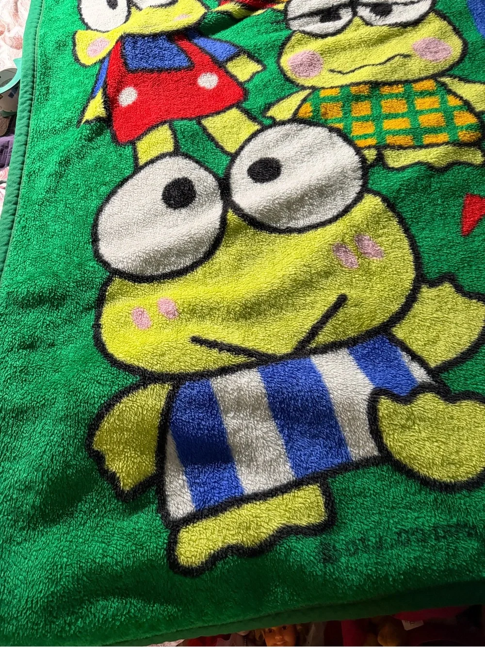 Vintage 1993 Sanrio Kero Keropi Blanket Rare Design 51x70 Inches Bedroom Decor